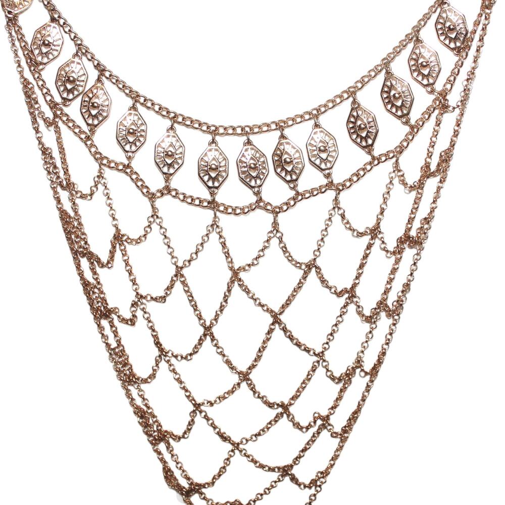 Forever21 Chain Net Triangle Necklace Gold Tone - Picture 2 of 3